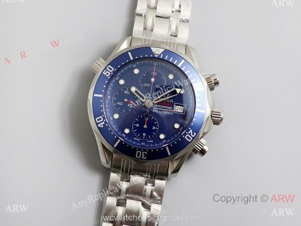 Swiss Omega Diver 300m James Bond Replica Watch SS Blue Wave Dial