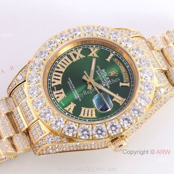 Iced out Gold Rolex Oyster Perpetual Day Date Fake Watches Worldwide Shipping