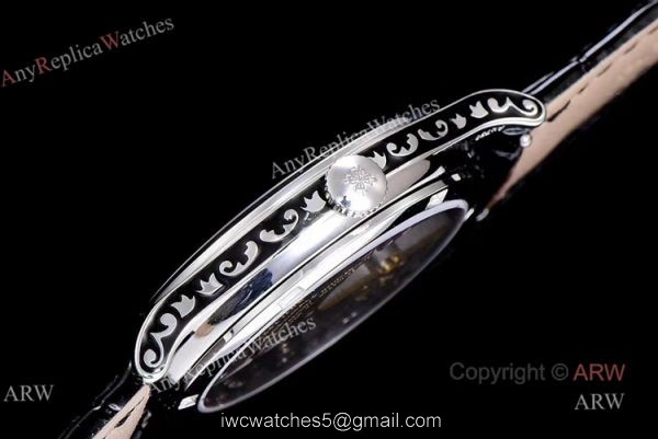 New 5088 Patek Philippe Calatrava Engraved Black Dial Replica Watches 38mm