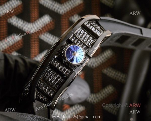 Limited Richard Mille Eagle Copy Watch With Silver Diamonds Black Rubber Band For Men