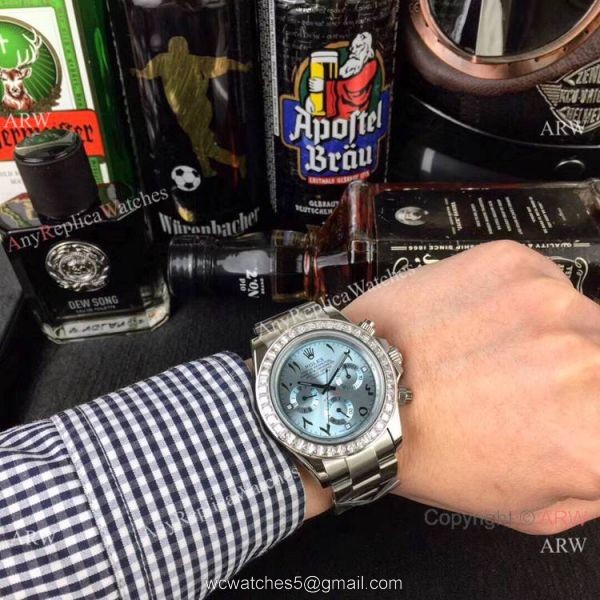 Rolex Daytona Ss Glacier Blue Watch Fake Rolex with Diamond Bezel