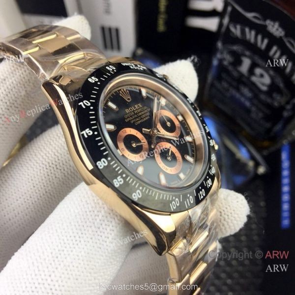 AAA Replica Rolex Daytona 40mm Watches Rose Gold Black Ceramic
