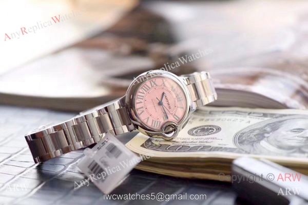 V6 Factory Ballon Bleu Cartier Stainless Steel Pink Face 28mm Watch W6920071