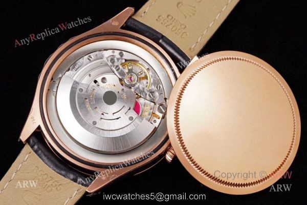 GM Factory Replica Rolex Cellini Date Black Dial Black Leather Strap Watch
