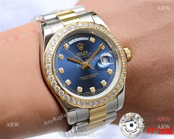 NEW UPGRADED Fake Presidential Rolex DayDate II 2-Tone Blue Watch