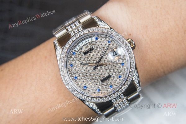 Iced Out Rolex Oyster Perpetual Day Date Fake Watches Swiss 2836-2