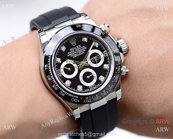 Copy Rolex Daytona Rubber Strap Diamond Markers Watch 40mm