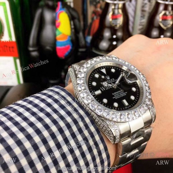 Fake Rolex Blue Face Submariner Date Diamond Bezel Stainless Steel Watches 40mm