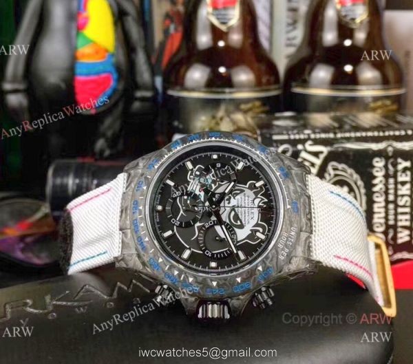 New Carbon Rolex Daytona Replica Watches White Nylon Leather Strap