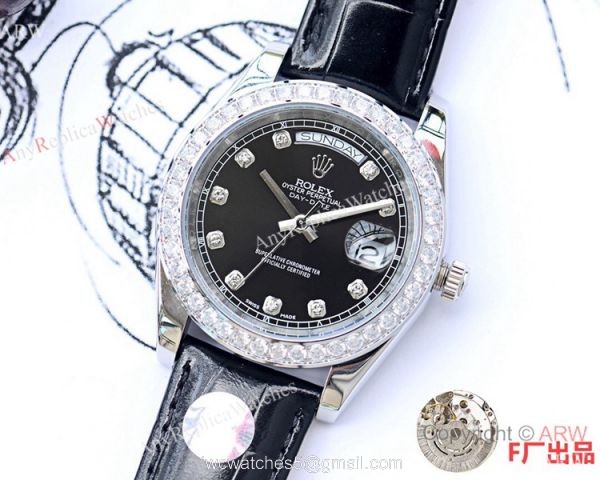 NEW UPGRADED Clone Rolex Day Date ii 41mm Watches Brown Leather Strap