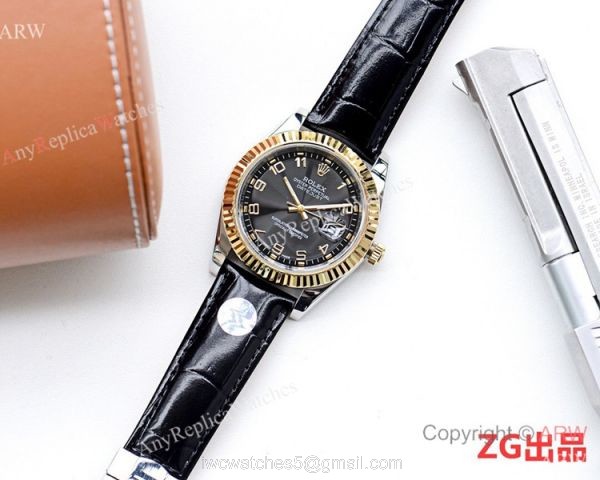 NEW UPGRADED Rolex Datejust II Watches SS Black Leather Strap Gold Bezel