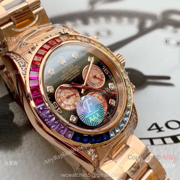 Rolex Rainbow Daytona Watch Yellow Gold Diamonds on lugs Automatic Movement