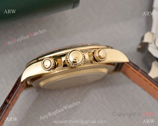 Best Replica Rolex Daytona watch Gold Dial with Diamond Leather Strap