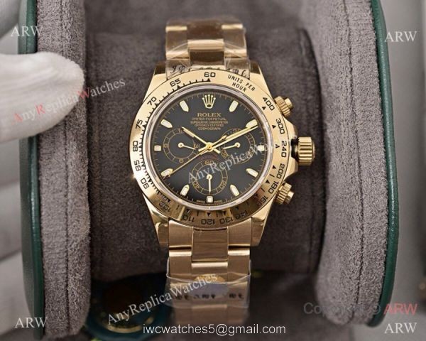 Copy Rolex Daytona Yellow Gold Black Face 40mm Watch High Quality