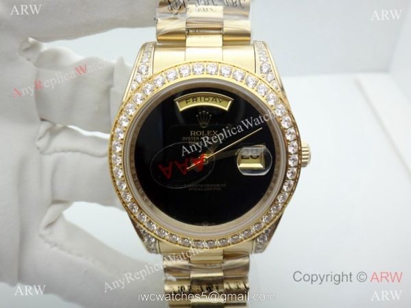 Rolex Day-Date 36mm Watch Fake Presidential Rolex Black Onyx Dial Diamond Bezel