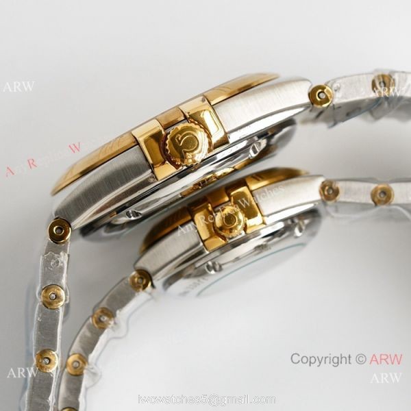Swiss Quality Omega Double Eagle Couple Watches 8215 Movement 2-Tone Rose Gold Blue