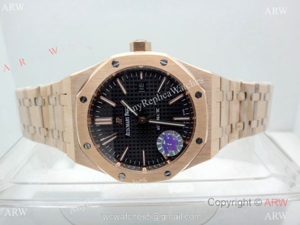 ZF Factory Audemars Piguet Royal Oak 9015 Black Dial Rose Gold Watch 41mm