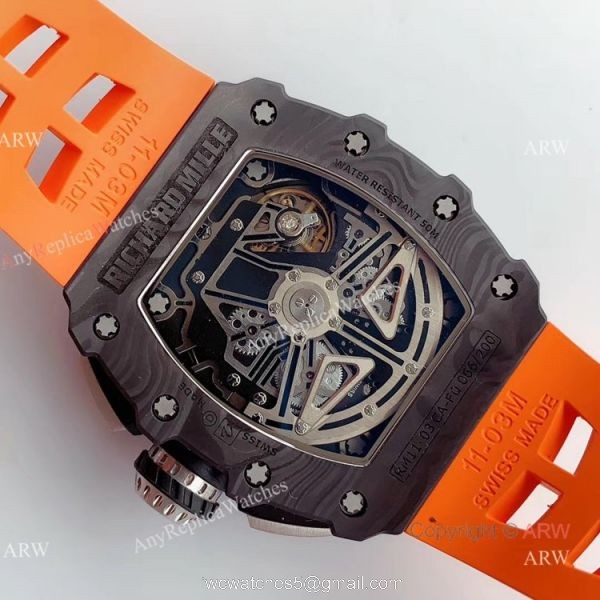 KV Factory V2 Upgraded Knockoff Richard Mille RM011 Orange Rubber Band Carbon Watch