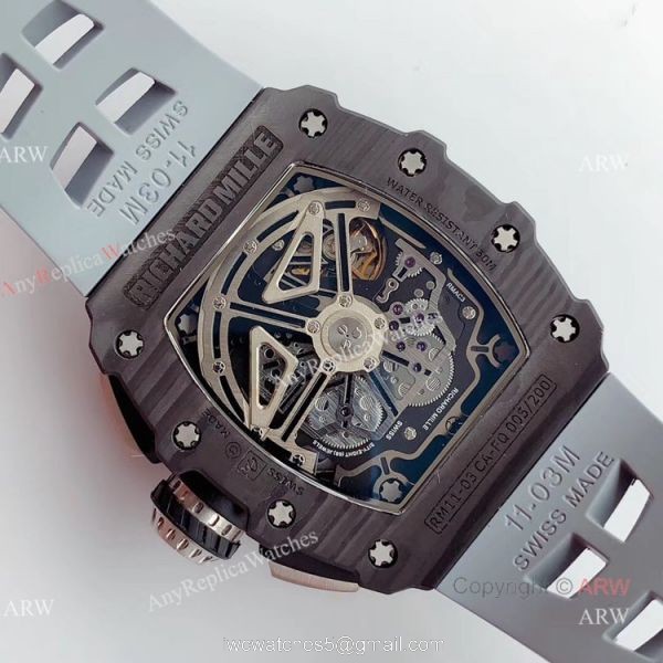 V2 NEW UPGRADED KV Factory Richard Mille RM011 Carbon Case Grey Rubber Band Mens Watch Best Replica