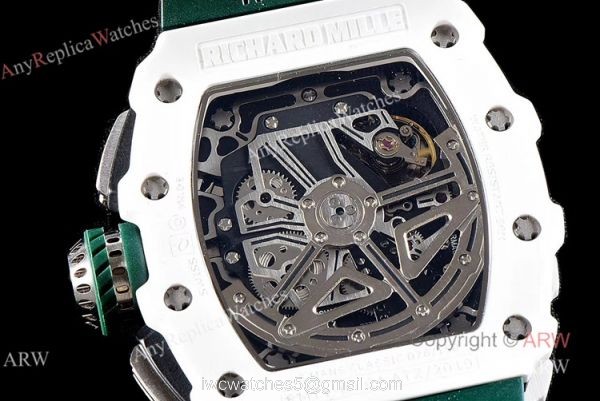 KV Factory Knockoff Richard Mille Green Rubber White Ceramic Replica Watch RM11-03