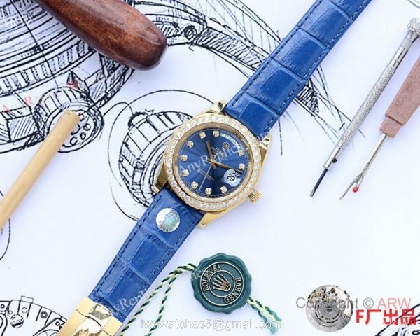 NEW UPGRADED Rolex DayDate II Diamond Watches Blue Dial Blue Leather Band