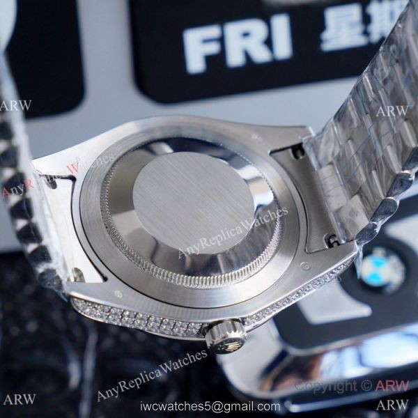 Replica Rolex Day Date II Watches Stainless Steel Iced Out Diamond Case