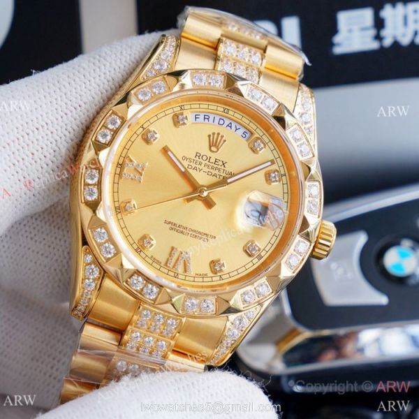 High Quality Rolex Day Date II Gold Iced Out Presidential Watches 41mm