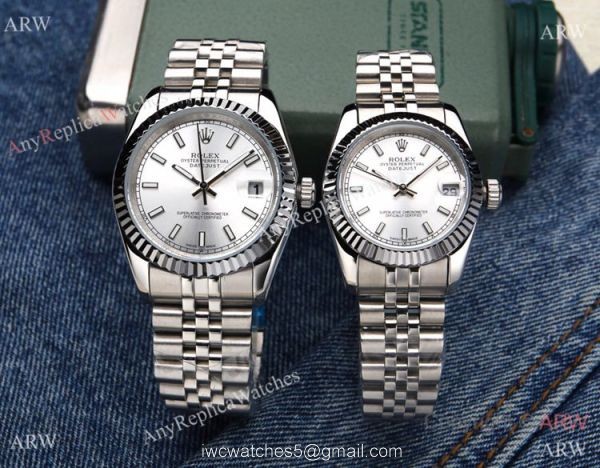 Stainless Steel Silver Dial Oyster Perpetual Datejust Rolex Couple Watches Best Replica