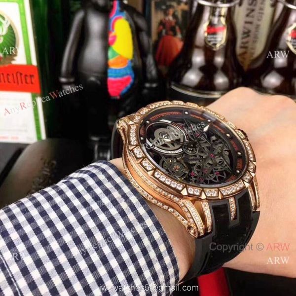 New Copy Roger Dubuis Excalibur Automatic Skeleton Watch Rose Gold Diamond