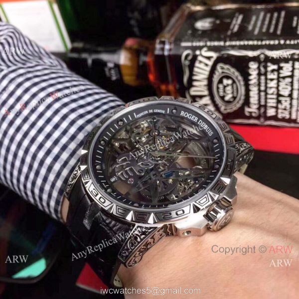Copy Roger Dubuis Excalibur 46 Tourbillon Watches Rose Gold Tattoo