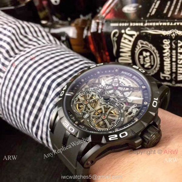 Copy Roger Dubuis Excalibur Skeleton Double Flying Tourbillon Watch SS Case