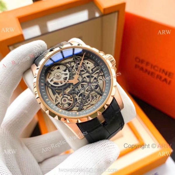 Roger Dubuis Excalibur Replica Watches SS Black Leather Strap