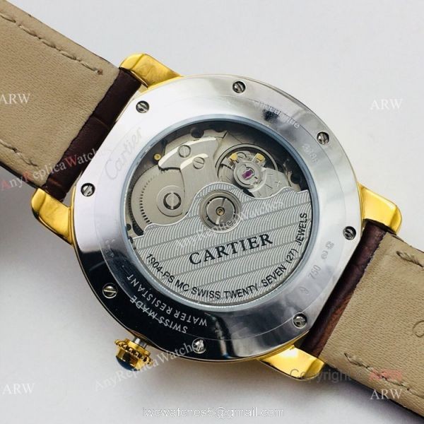 (EGF) New Ronde De Cartier Watch 904L Yellow Gold Diamond Bezel For Men 40mm