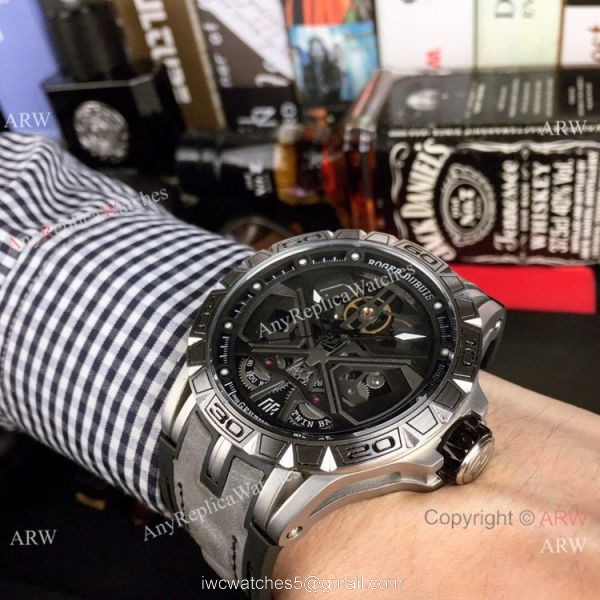 Fake Roger Dubuis Excalibur Lamborghini Huracan Watches Titanium Blue Rubber Band 46mm