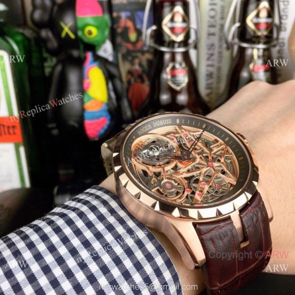 Roger Dubuis Excalibur Spider Men Watches Rose Gold Skeleton Face