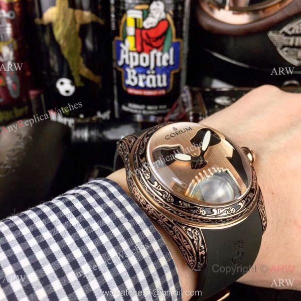 AAA Replica Corum Bubble Skull Watch Rose Gold &8216;Tattoo Rubber Strap