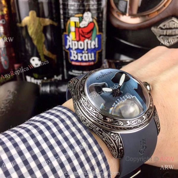 AAA Replica Corum Bubble Skull Watch Stainless Steel Tattoo Blue Dial
