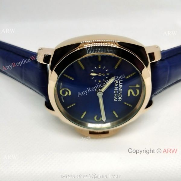 Replica Officine Panerai Luminor Watch 44MM Rose Gold Blue Dial