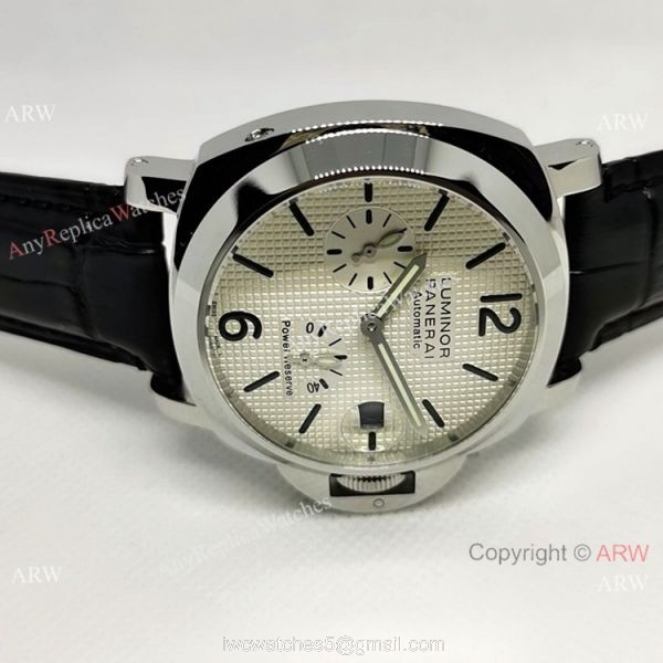 Fake Officine Luminor Power Reserve Watch White Dial Black Leather Band
