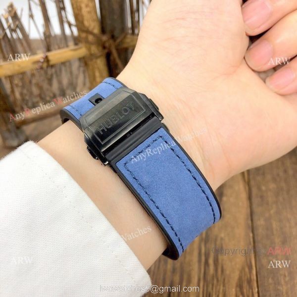 Best Replica Hublot Big Bang Sang Bleu II Watches Blacksteel Blue Gummy Strap