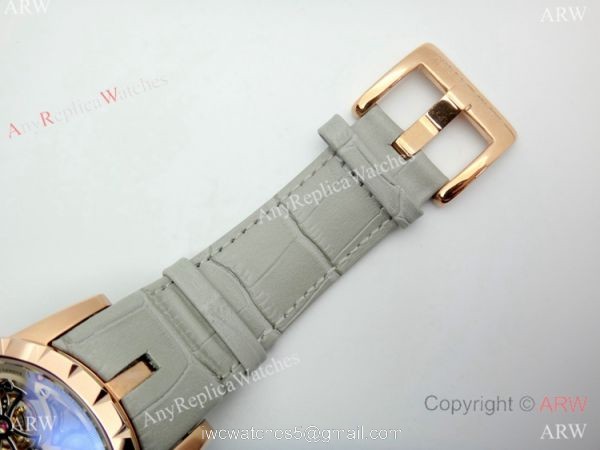 Copy Roger Dubuis Excalibur Flying Tourbillon Watch Rose Gold Gray Leather Strap