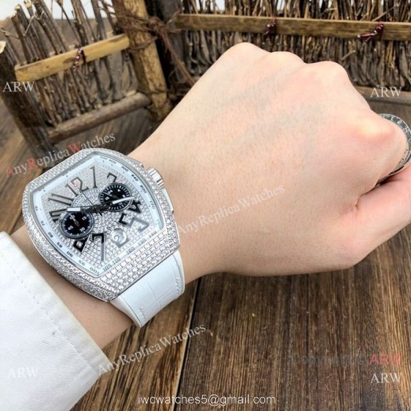 Copy Franck Muller Vanguard Chronograph Iced Out Watches Blue Gummy Strap