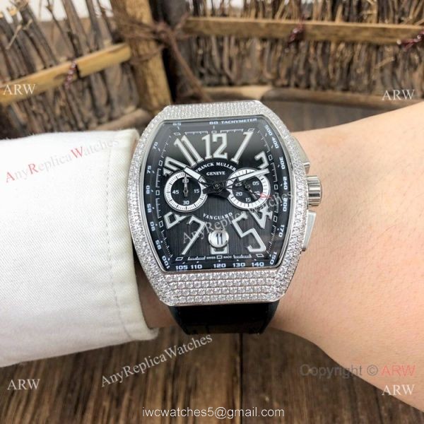 Best Replica Franck Muller Vanguard Chronograph Men Watch SS Diamond Case Black Dial