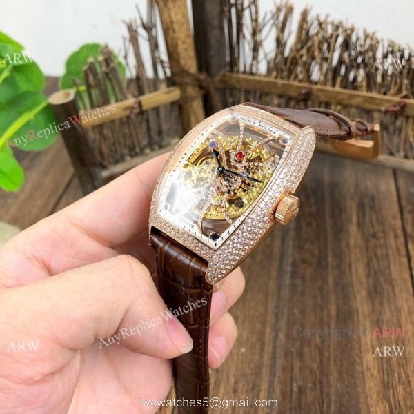 Franck Muller Cintree Curvex Skeleton Rose Gold Diamond Watches Best Replica