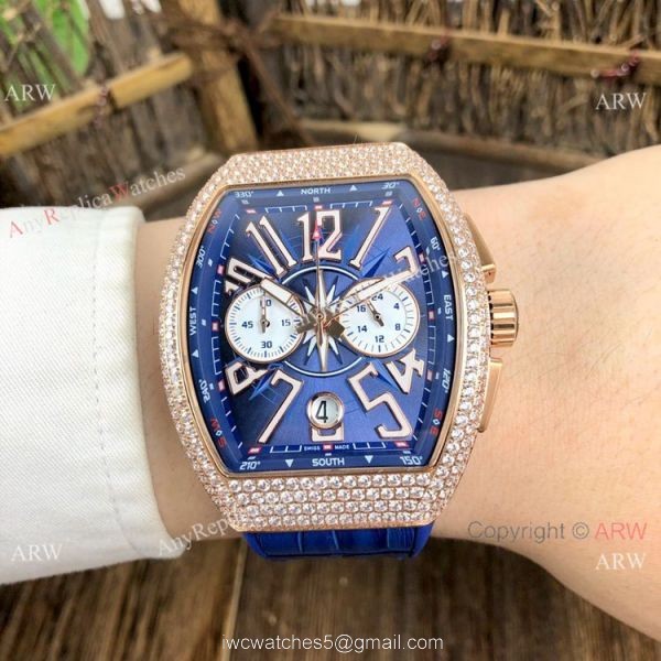 Fake Franck Muller Vanguard Yachting Rose Gold Blue Chronograph Watch 44mm