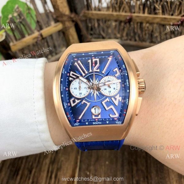 Fake Franck Muller Yachting Chronograph Men Watch Rose Gold and Blue
