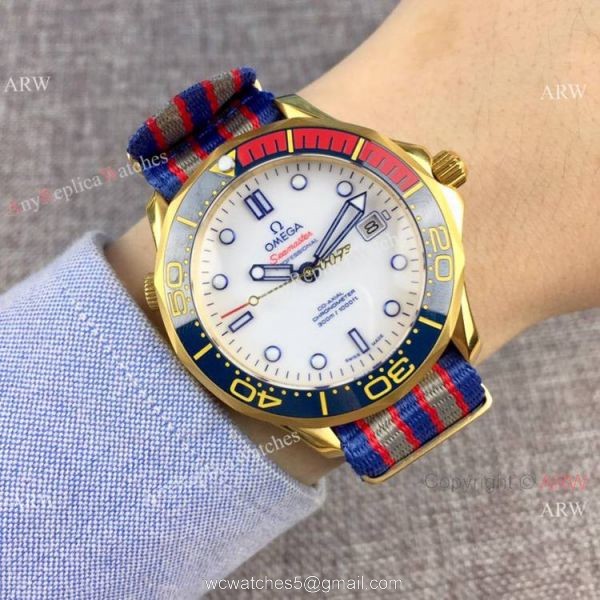 High quality Omega Commanders 007 James Bond Watch Blue Ceramic Bezel Nato Strap