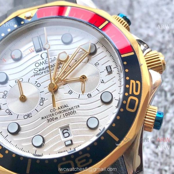 Replica Omega Seamaster 300m Watches Two Tone Blue Chronograph Omega Clone Watch