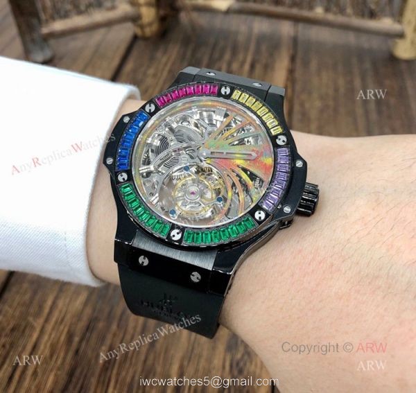 1:1 Swiss Replica Hublot Tourbillon Skeleton Big Bang Black Rainbow Watch