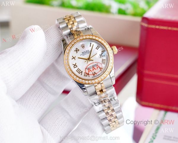 Copy Rolex Datejust Gold White Face 31MM Wristwatch Diamond Bezel